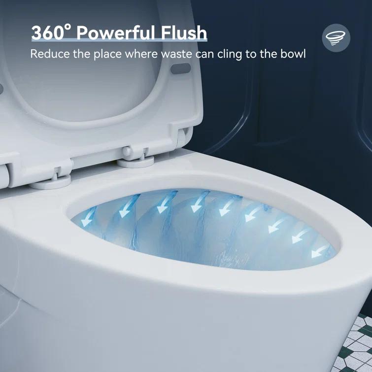Elongated One-Piece Toilet, Compact Toilet with Soft-Close Seat, 1.1/1.6 GPF Powerful Dual-Flush Toilet for Bathroom