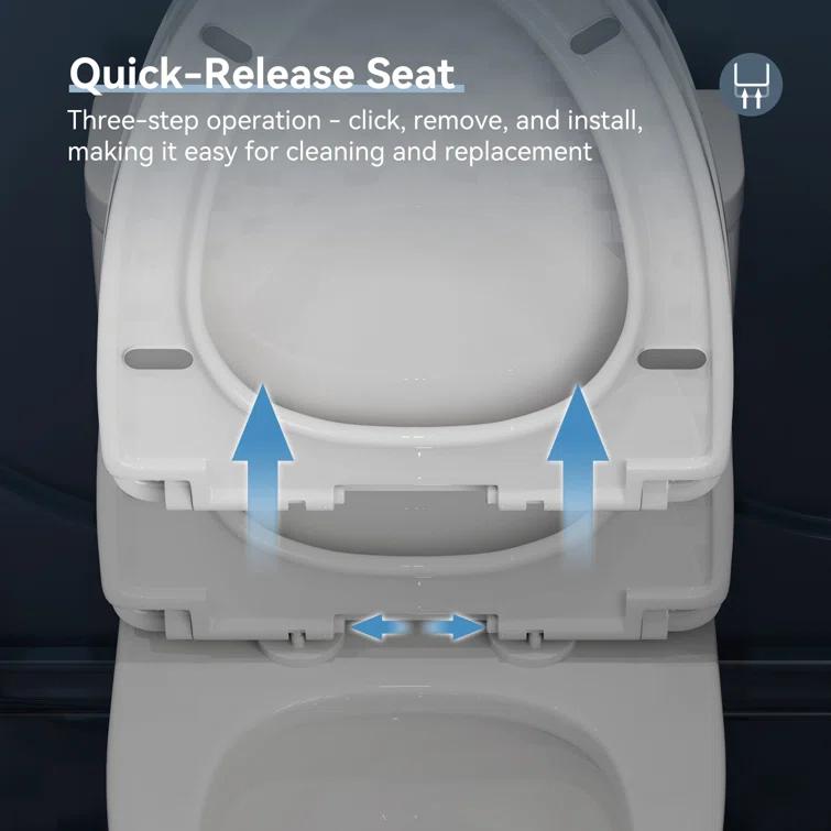 Elongated One-Piece Toilet, Compact Toilet with Soft-Close Seat, 1.1/1.6 GPF Powerful Dual-Flush Toilet for Bathroom