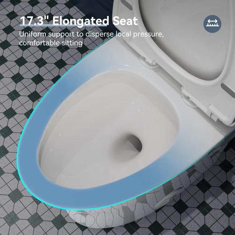 Elongated One-Piece Toilet, Compact Toilet with Soft-Close Seat, 1.1/1.6 GPF Powerful Dual-Flush Toilet for Bathroom