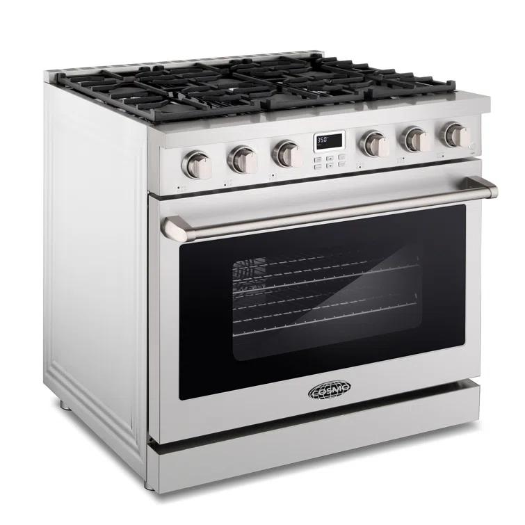 Cosmo Cosmo 36 in. Lumin Collection 6.0 cu. ft. Gas Range with 6 Sealed Gas Burners and Convection Oven in Stainless Steel COS-GRC366KB