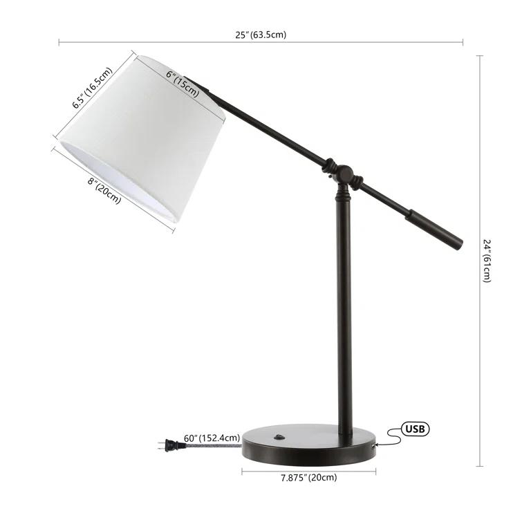 Troy 24 in. Classic Contemporary Iron LED Task Lamp with USB Charging Port, Oil Rubbed Bronze