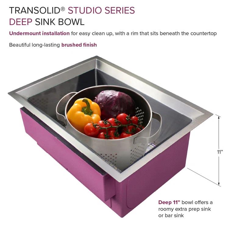 Transolid Studio 26-in x 19-in x 11-in Undermount Stainless Kitchen Sink, SinkPocket, Grid, Strainer