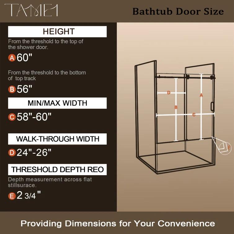 60'' - W x 60'' H Door Semi-Frameless Tub Door with