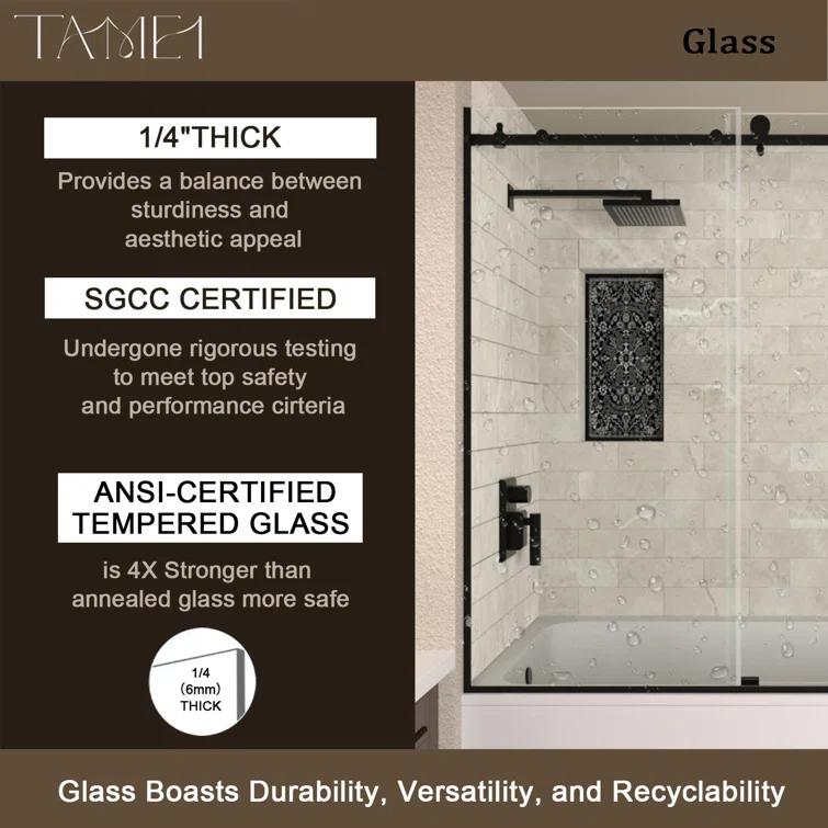60'' - W x 60'' H Door Semi-Frameless Tub Door with