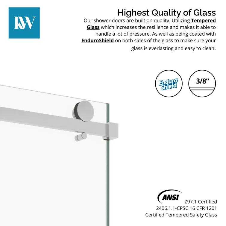 KOBIWORKS Kw03 60 In. W X 76 In. H Single Sliding Frameless Shower Door With 3/8 In. Clear Glass KW036076CH