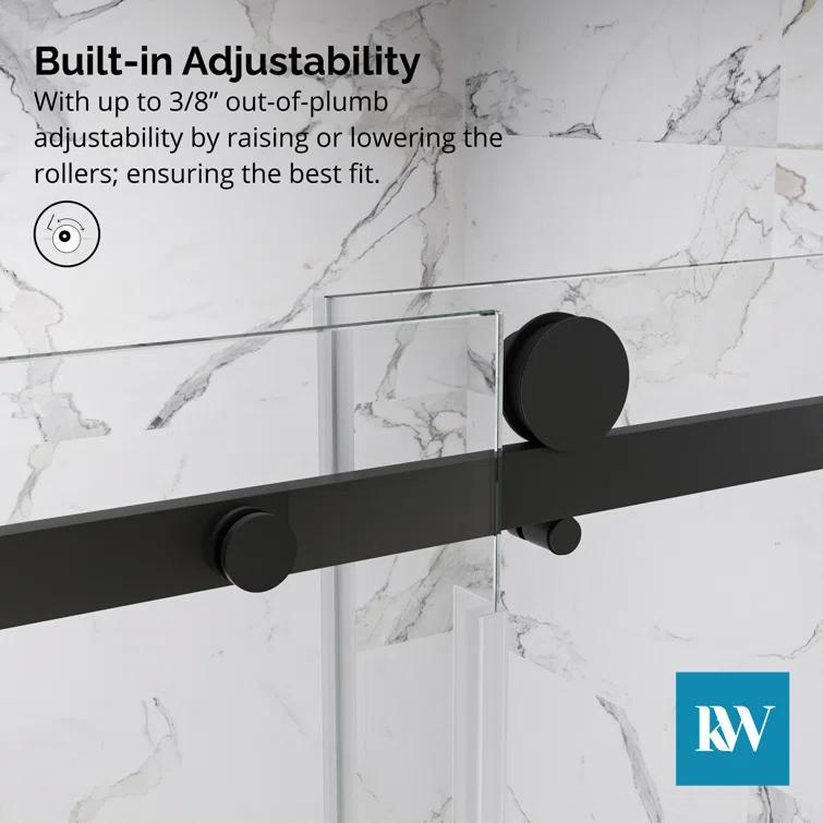 KOBIWORKS Kw03 60 In. W X 76 In. H Single Sliding Frameless Shower Door With 3/8 In. Clear Glass KW036076BL