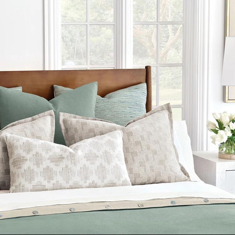 Standard Size Beige and White Geometric Polyester Pillow Sham