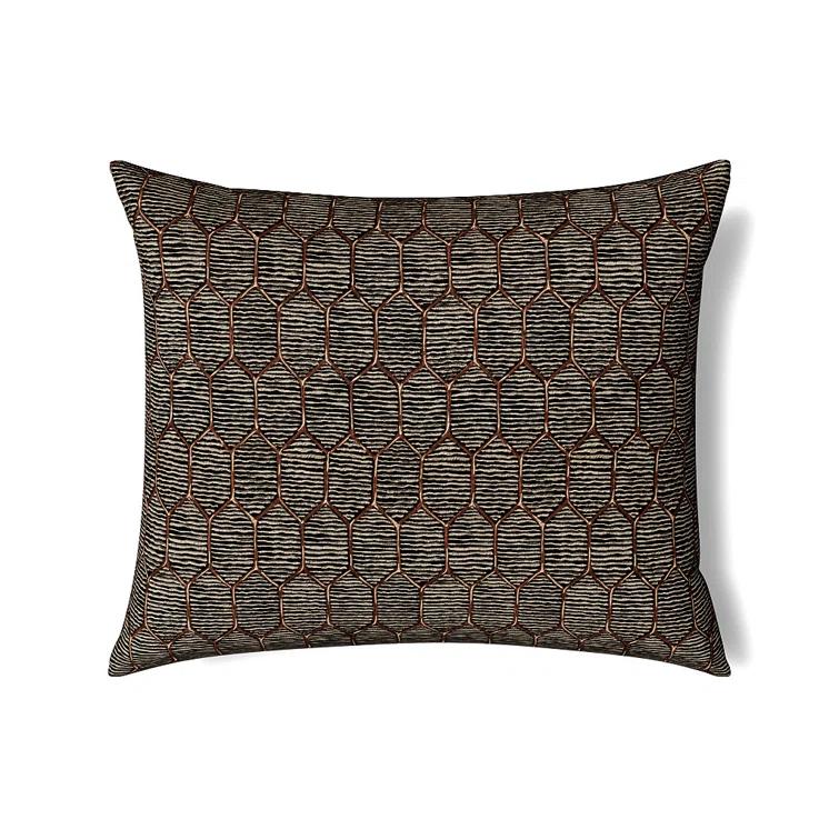Amber and Taupe Embroidered Linen Cotton Rectangular Pillow