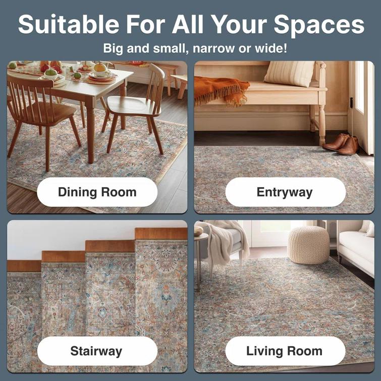 Ervin Emilia Vintage Persian Floral Blue Beige Flat-Weave Rug