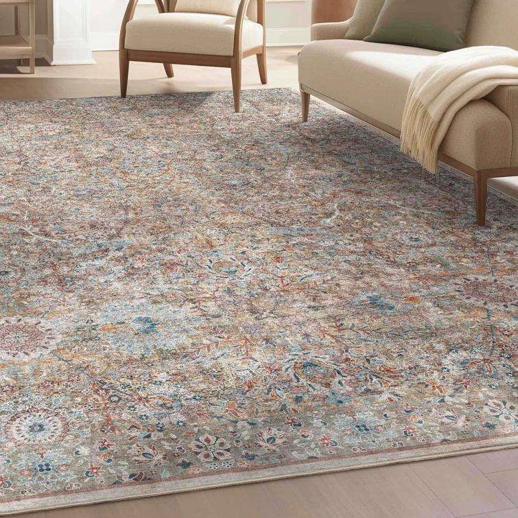 Ervin Emilia Vintage Persian Floral Blue Beige Flat-Weave Rug