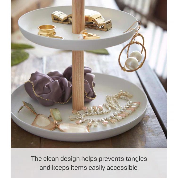 Yamazaki Home Tiered Accessory Trays, Steel + Wood