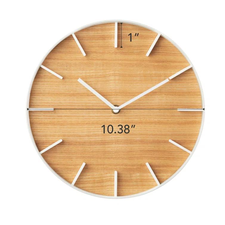 Rin Yamazaki Home Wall Clock, Modern Wood Home Decoration, Steel + Wood, Step Motion Second