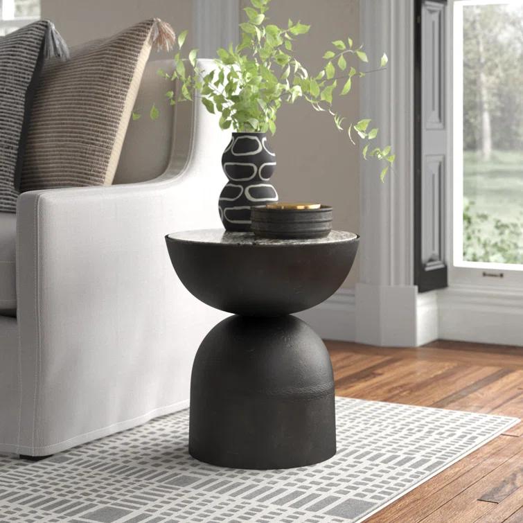 Dev Taupe Marble and Grey Metal End Table