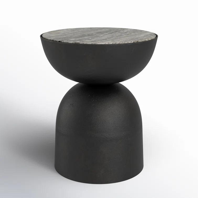 Dev Taupe Marble and Grey Metal End Table