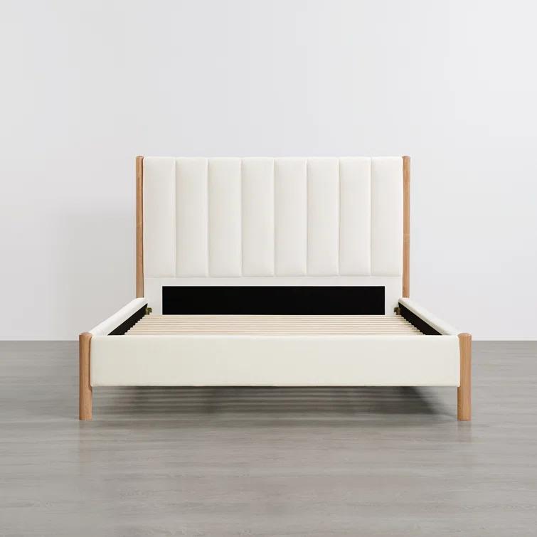 Rezana Solid Wood Boucle Upholstered Headboard Bed Frame