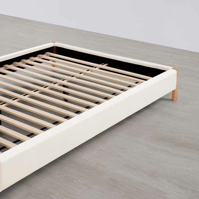 Rezana Solid Wood Boucle Upholstered Headboard Bed Frame