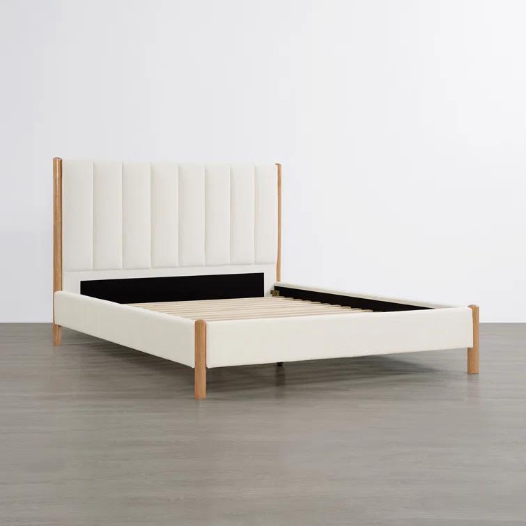 Rezana Solid Wood Boucle Upholstered Headboard Bed Frame