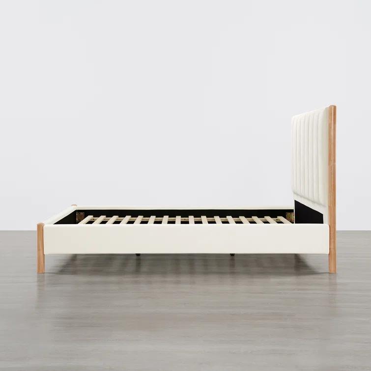 Rezana Solid Wood Boucle Upholstered Headboard Bed Frame