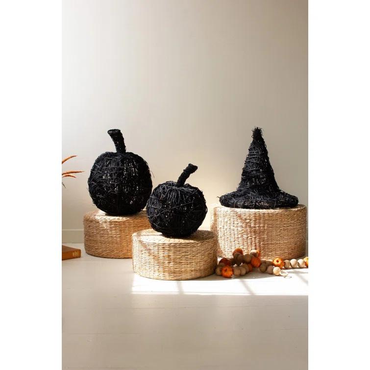 SET OF TWO PAINTED TWIG PUMPKINS - BLACK