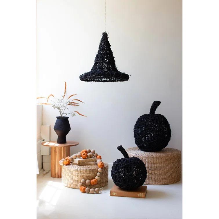 SET OF TWO PAINTED TWIG PUMPKINS - BLACK