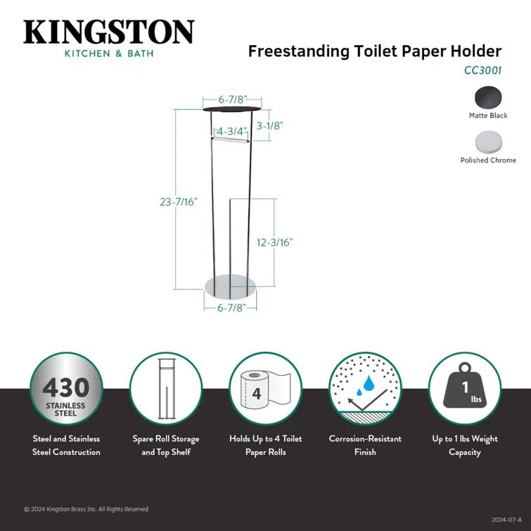 Kingston Brass Dessau Freestanding Toilet Paper Holder with Reserve Storage and Top Shelf