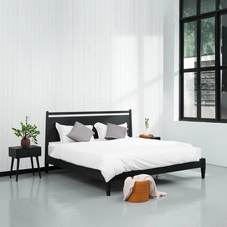 NTC Adept Solid Wood Bed Frame with Headboard and Silent Slats, 1000 Lb Capacity Bed Frame