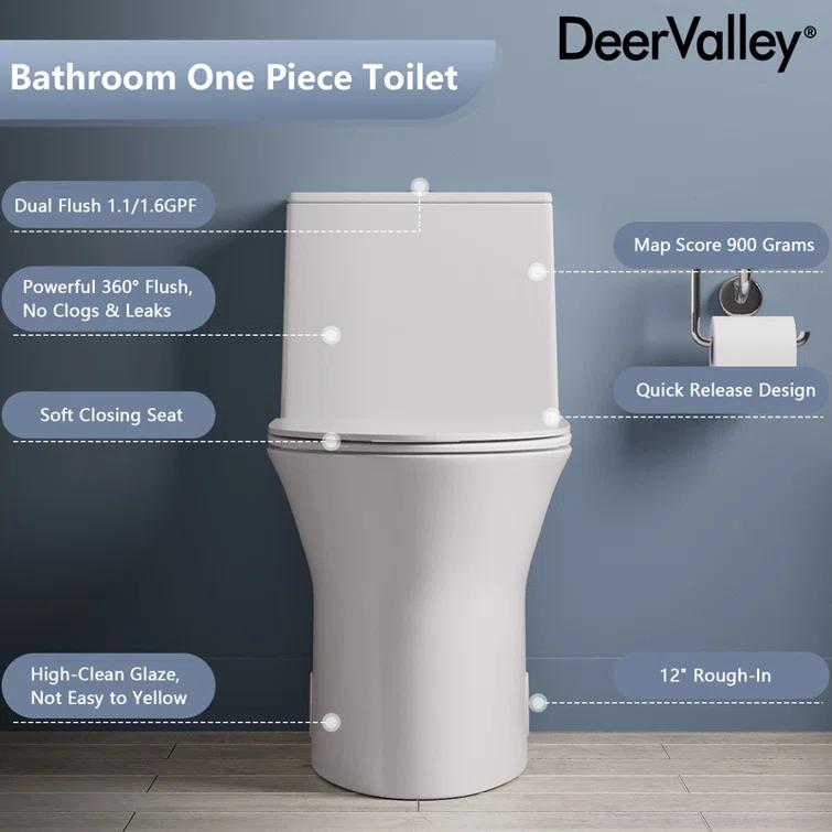 One Piece Toilet For Bathroom, Modern Bathroom Toilet with Dual Flush 1.1/1.6 Gpf Fully Skirted Toilets(Soft Close Seat)