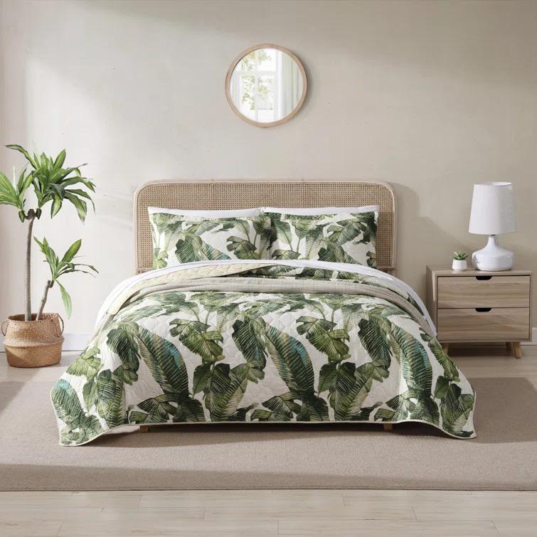 Tommy Bahama Fiesta Palms Green Cotton Reversible Quilt Set