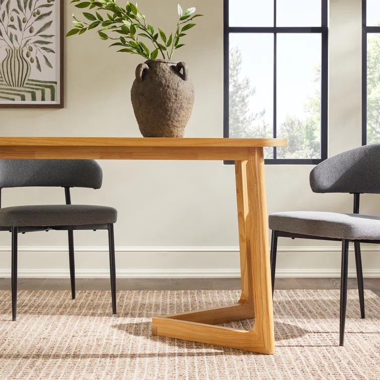 Modern Rectangle Solid Wood Veneer Dining Table for 6 with Geometric Leg Design