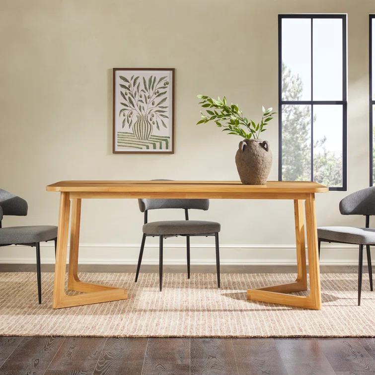 Modern Rectangle Solid Wood Veneer Dining Table for 6 with Geometric Leg Design