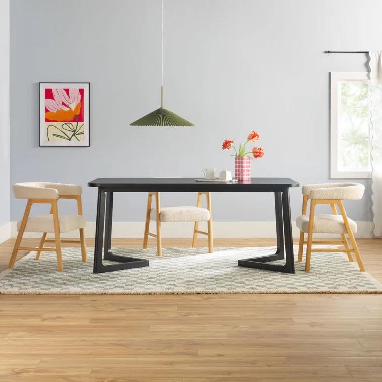Modern Rectangle Solid Wood Veneer Dining Table for 6 with Geometric Leg Design