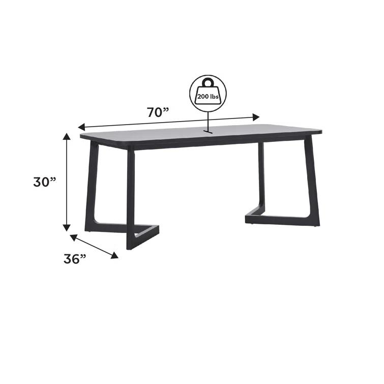 Modern Rectangle Solid Wood Veneer Dining Table for 6 with Geometric Leg Design