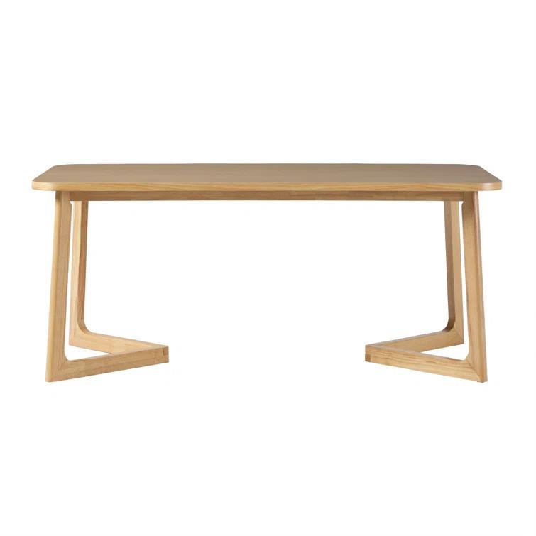 Modern Rectangle Solid Wood Veneer Dining Table for 6 with Geometric Leg Design