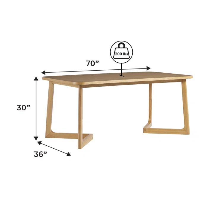 Modern Rectangle Solid Wood Veneer Dining Table for 6 with Geometric Leg Design