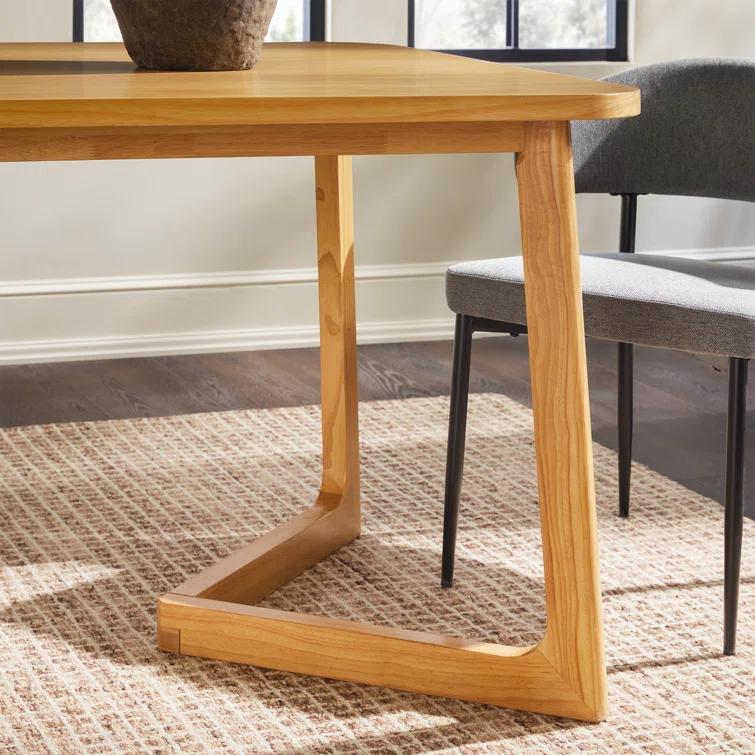 Modern Rectangle Solid Wood Veneer Dining Table for 6 with Geometric Leg Design