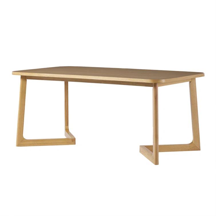 Modern Rectangle Solid Wood Veneer Dining Table for 6 with Geometric Leg Design