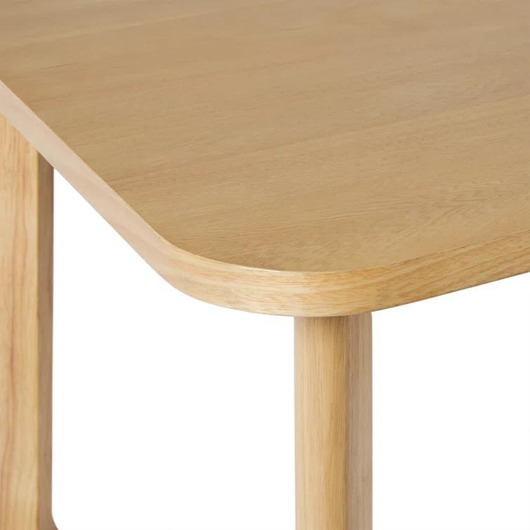 Modern Rectangle Solid Wood Veneer Dining Table for 6 with Geometric Leg Design