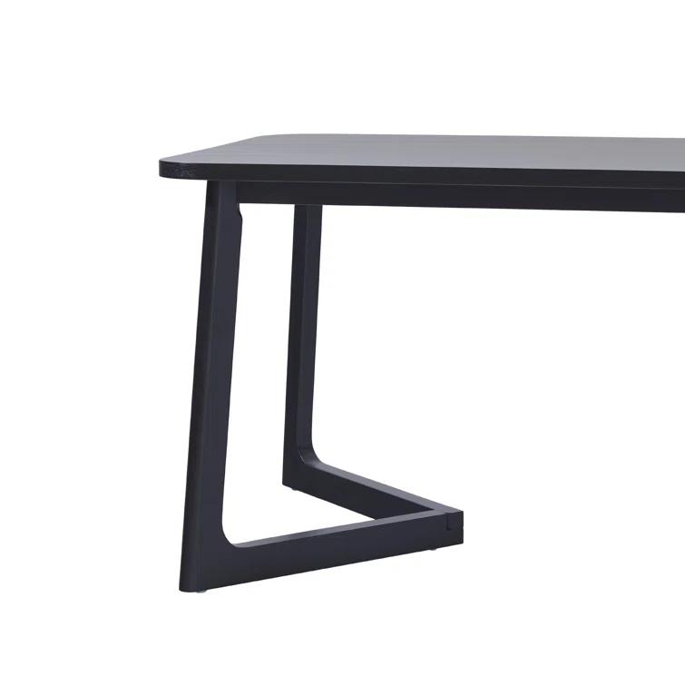 Modern Rectangle Solid Wood Veneer Dining Table for 6 with Geometric Leg Design