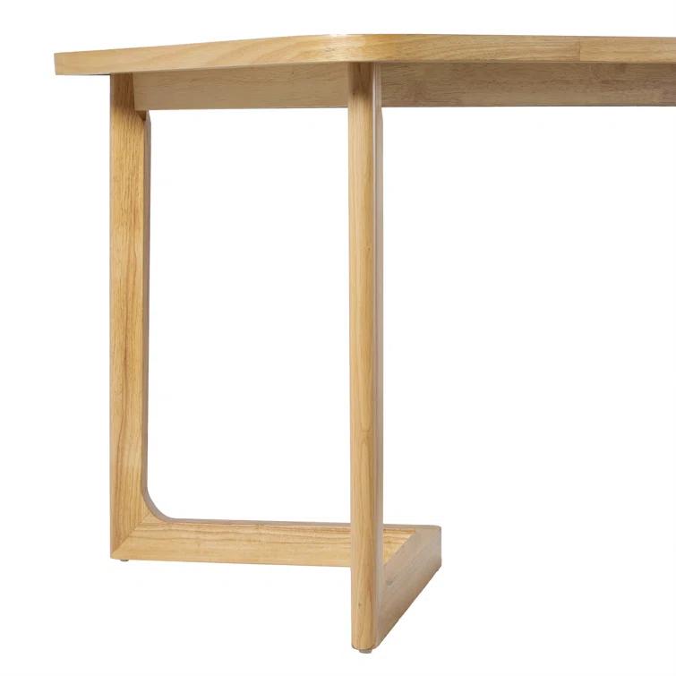 Modern Rectangle Solid Wood Veneer Dining Table for 6 with Geometric Leg Design