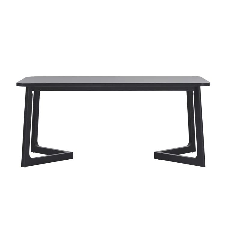 Modern Rectangle Solid Wood Veneer Dining Table for 6 with Geometric Leg Design