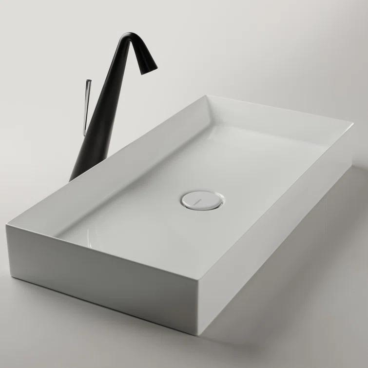 WS Bath Collections Track 13.8'' Glossy White Ceramic Rectangular Bathroom Sink