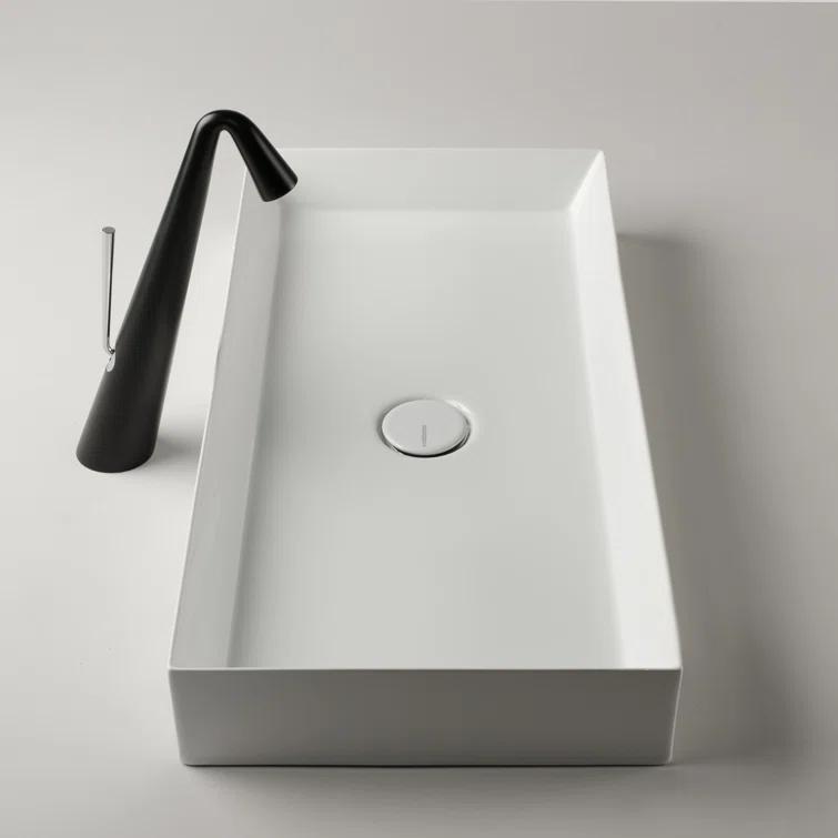 WS Bath Collections Track 13.8'' Glossy White Ceramic Rectangular Bathroom Sink