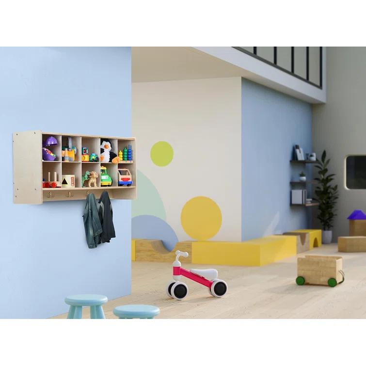 Cubby Storage Organizer with 10 Cubbies, Coat Hooks & Wall-Mounted Hanging Shelf