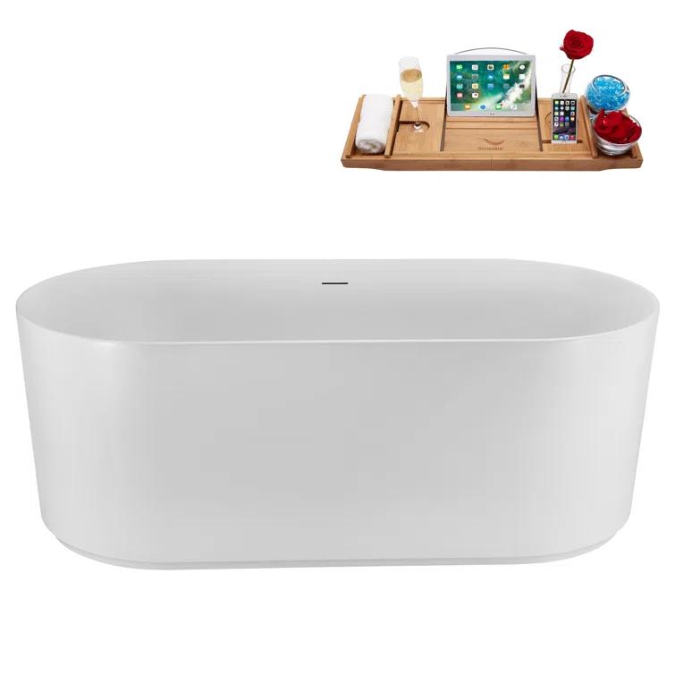 59" Streamline Soaking Freestanding Tub and Tray With Internal Drain