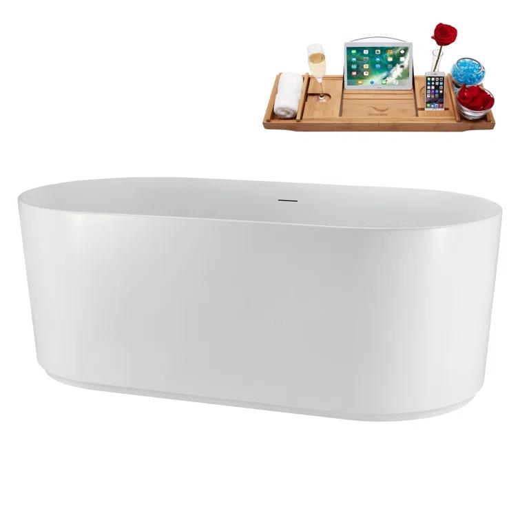 59" Streamline Soaking Freestanding Tub and Tray With Internal Drain
