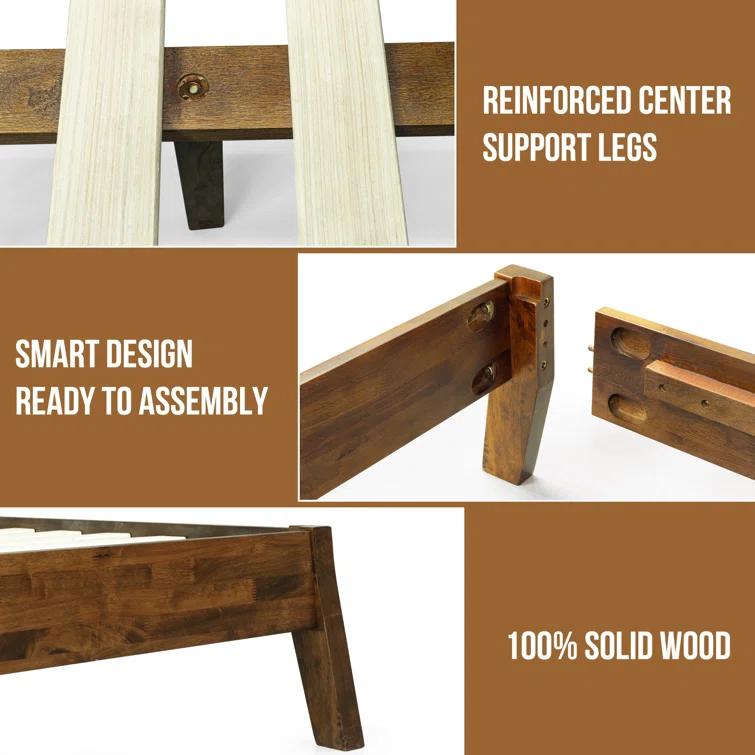 Serenity Premium Solid Wood Bed Frame with Headboard, Scandinavian Signature High Headboard Wood Bed, 800 lb Capacity, No Box Spring Needed, Fits All Mattresses, 5-Year Warranty