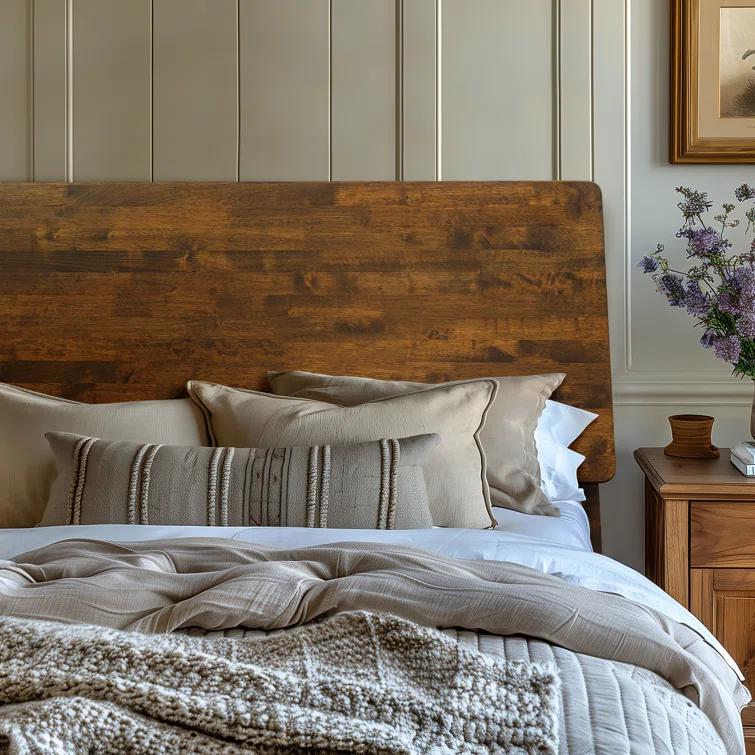 Serenity Premium Solid Wood Bed Frame with Headboard, Scandinavian Signature High Headboard Wood Bed, 800 lb Capacity, No Box Spring Needed, Fits All Mattresses, 5-Year Warranty