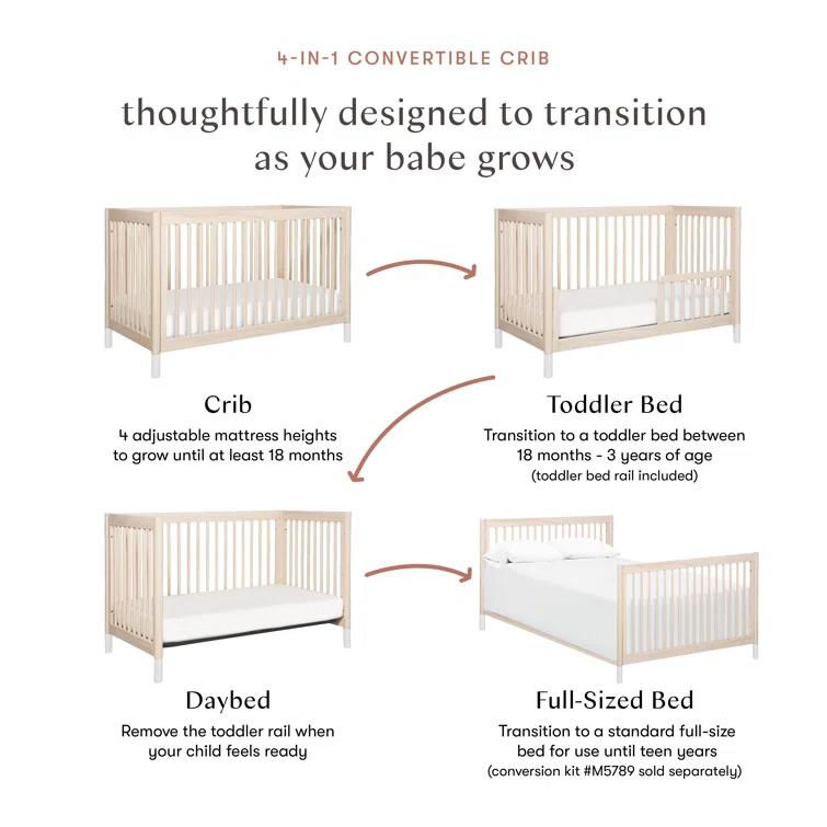 Babyletto Gelato White & Washed Natural Wood 4-in-1 Convertible Baby Crib with Toddler Bed Conversion Kit