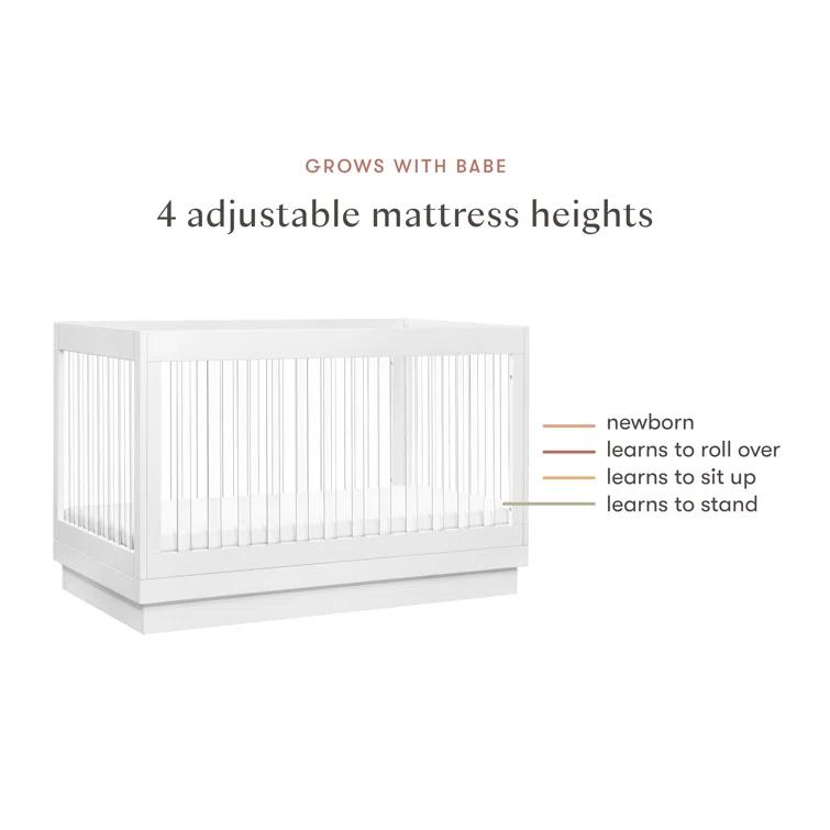 Babyletto Harlow White Acrylic 3-in-1 Convertible Baby Crib with Toddler Bed Conversion Kit