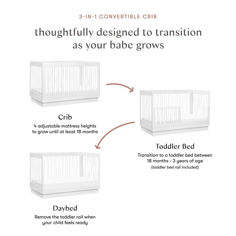 Babyletto Harlow White Acrylic 3-in-1 Convertible Baby Crib with Toddler Bed Conversion Kit